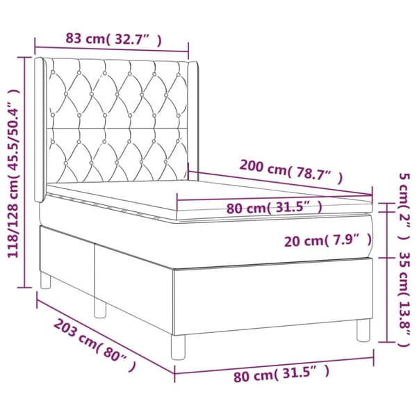Ramsäng med madrass mörkgrå 80x200 cm sammet