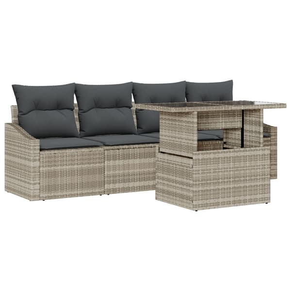 Trädgårdsoffset med lagring 5 pcs Ljusgrå Poly rattan