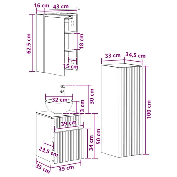 Badrumsmöbelset 4 pcs Vit Konstruerat trä och glas