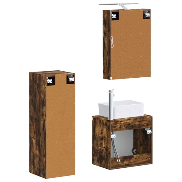 Badrumsmöbelset 4 pcs Rökt ek Konstruerat trä och glas