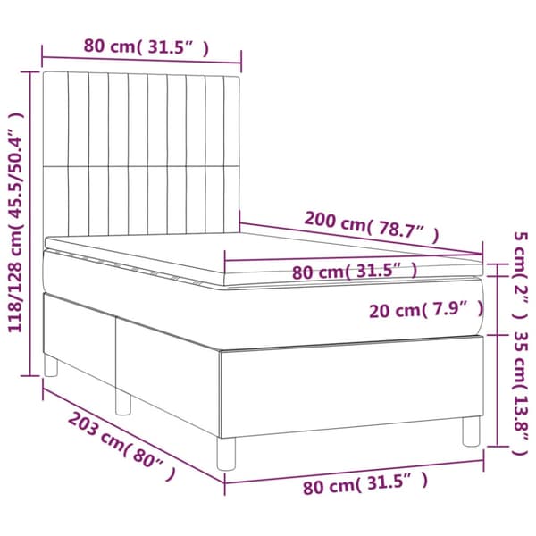 Ramsäng med madrass mörkgrå 80x200 cm sammet