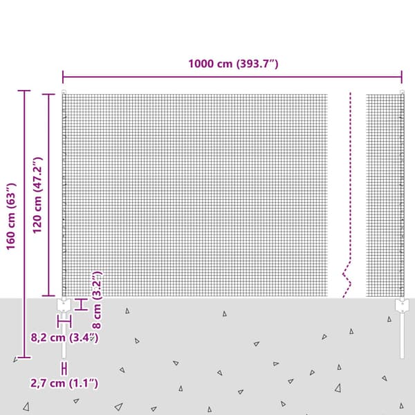 Stängsel med stolpe Silver 1,2 x 10 m Stål