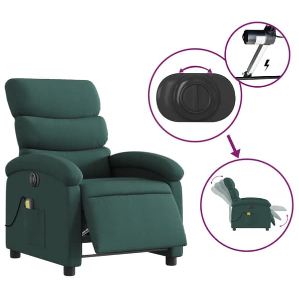 Elektrisk massagefåtölj mörkgrön tyg
