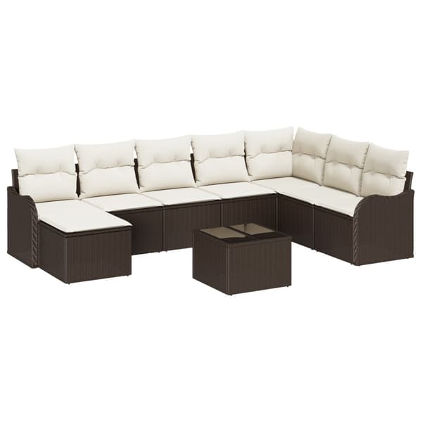Trädgårdsoffset med kudde 9 pcs Brun Poly rattan