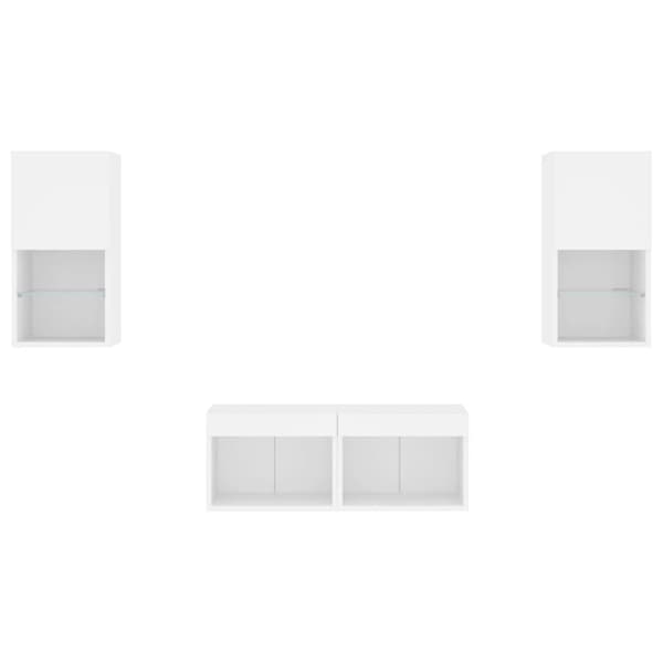Väggmonterade tv-skåp 4 delar med LEDs vit