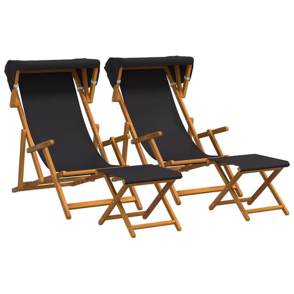 Deck Chair 4 st 3 Position Massiv Eukalyptus Trä Svart