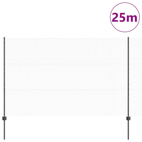Stängsel med stolpe Grå 1,5 x 25 m Stål