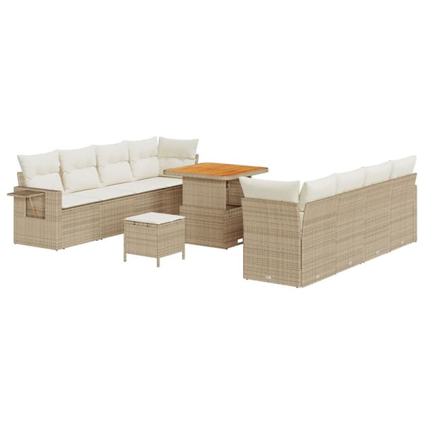 Trädgårdsoffset med lagring 11 pcs Beige Poly rattan