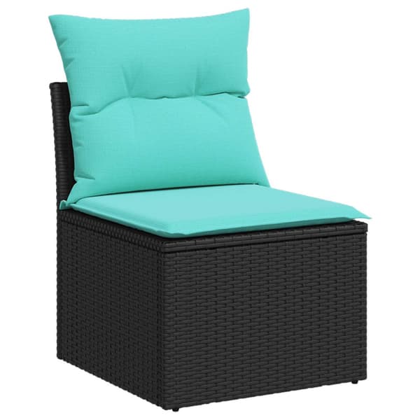 Soffset 7 pcs Svart och blå Poly Rattan och stål