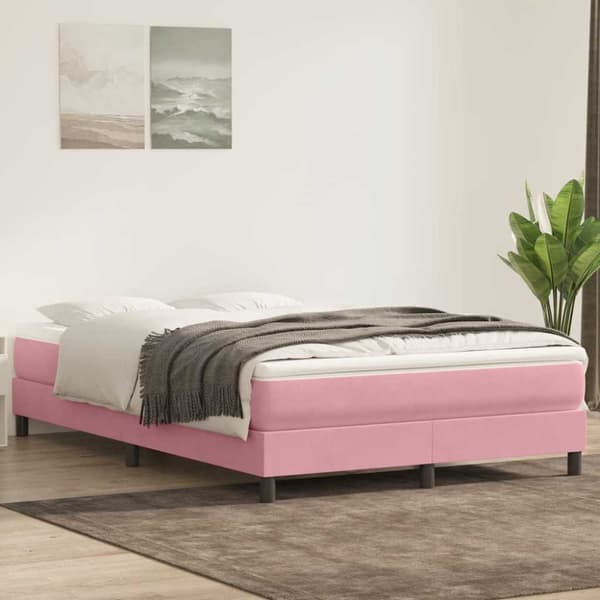 Ramsäng med madrass rosa 160x210 cm sammet