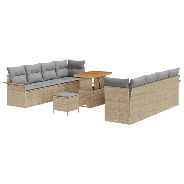 Trädgårdsoffset med kudde 11 pcs Beige konstrotting
