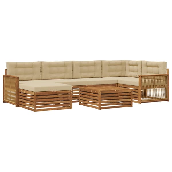 Utomhussoffset med kudde 7 pcs Naturlig och Beige