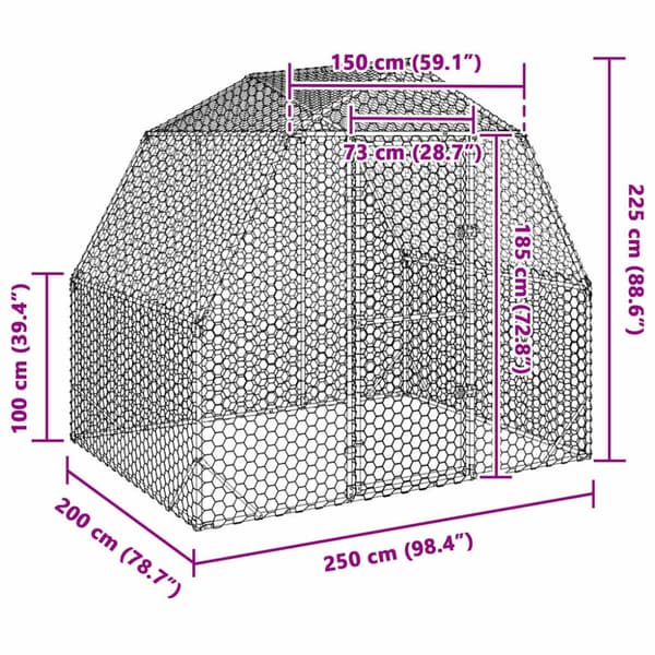 Hönsgård 2,5x2x2,25 m galvaniserat stål