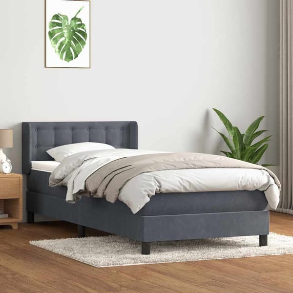 Ramsäng med madrass mörkgrå 80x220 cm sammet