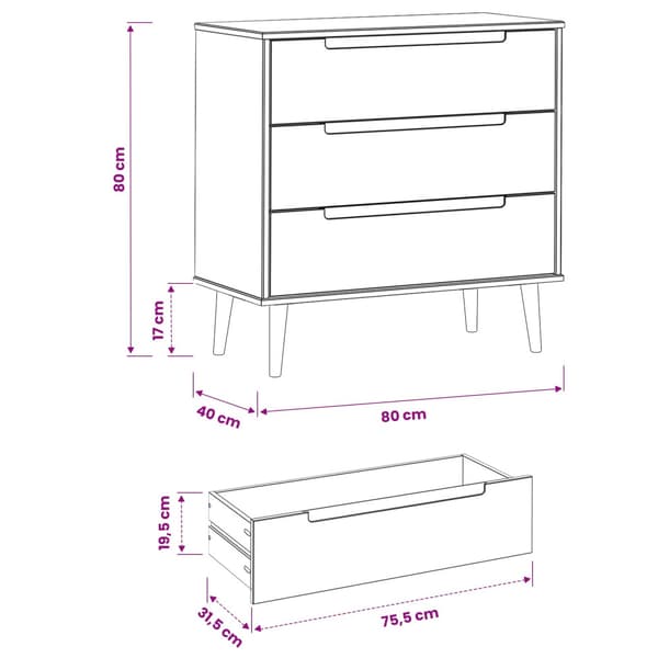 Kommode MOLDE Karamell 80 x 40 x 80 cm Massiv furu