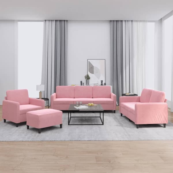 Soffgrupp 4 delar rosa sammet