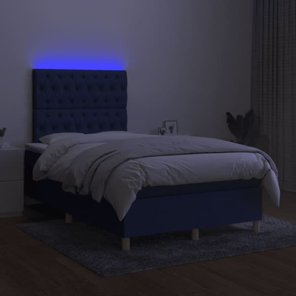 Ramsäng med madrass & LED blå 120x190 cm tyg