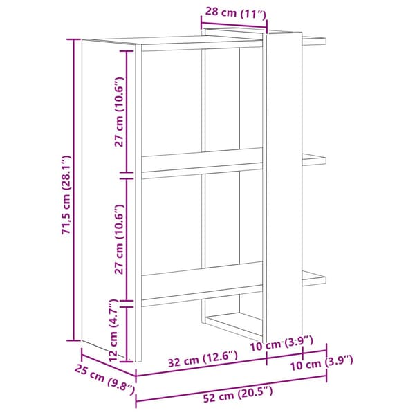 Hyllsystem Rökt ek 52 x 25 x 71,5 cm Konstruerat trä