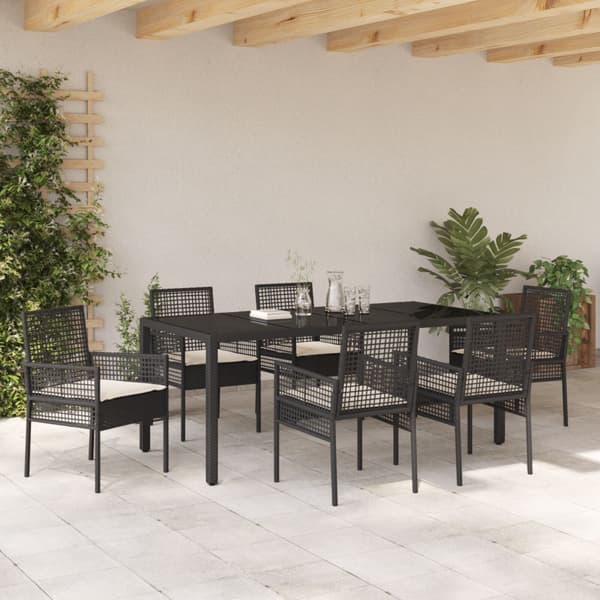 Trädgårdsmöbelset 7 pcs Svart konstrotting