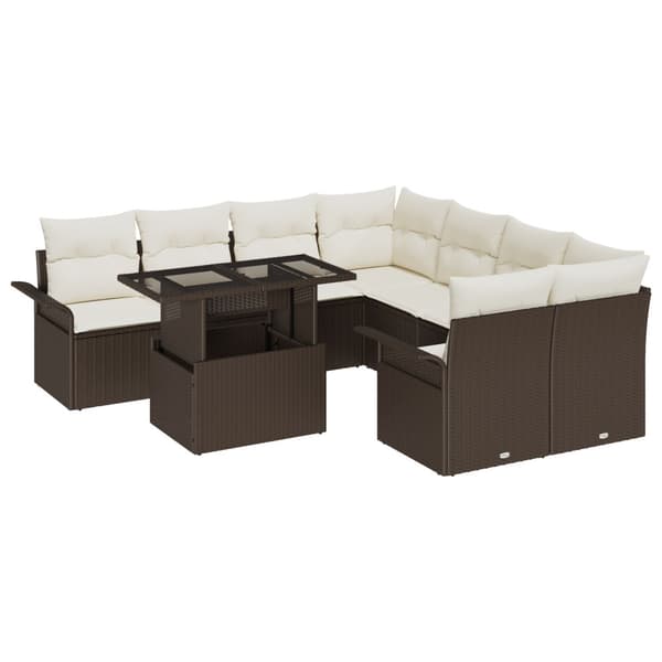 Trädgårdsoffset med kudde 9 pcs Brun Poly rattan
