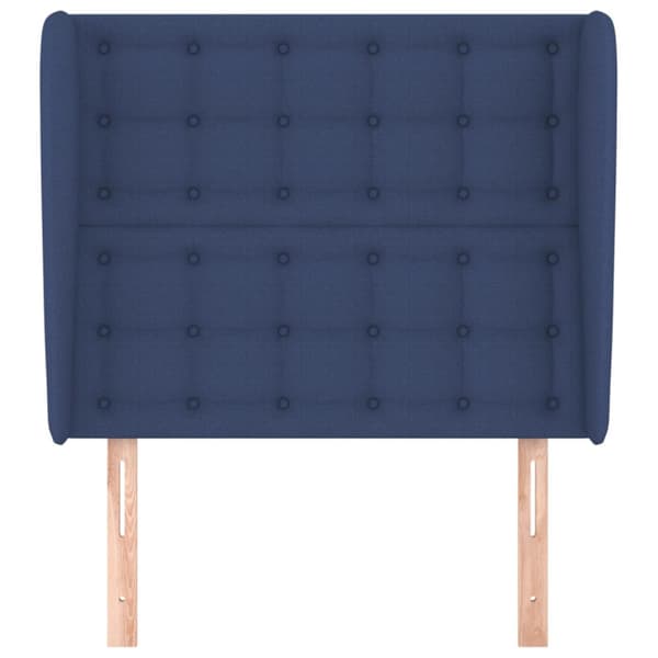 Sänggavel med kanter blå 83x23x118/128 cm tyg