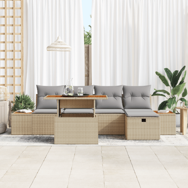 Trädgårdsoffset 6 pcs Beige konstrotting