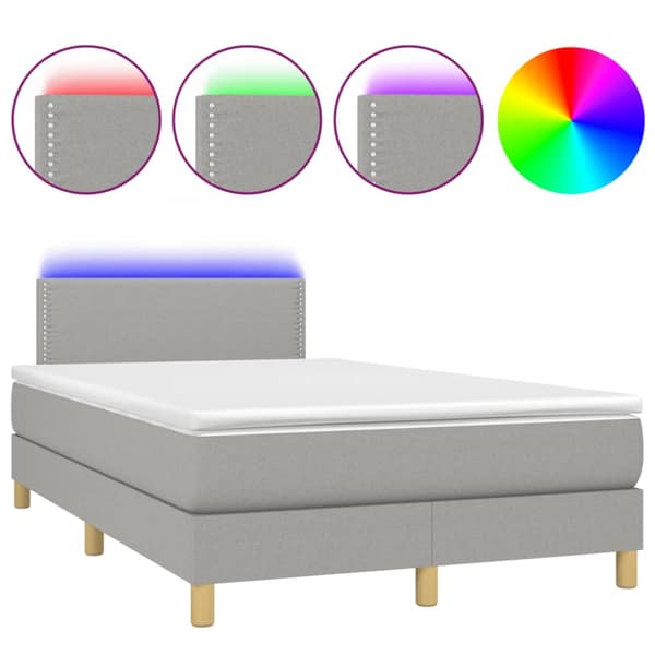 Ramsäng med madrass & LED ljusgrå 120x190 cm tyg