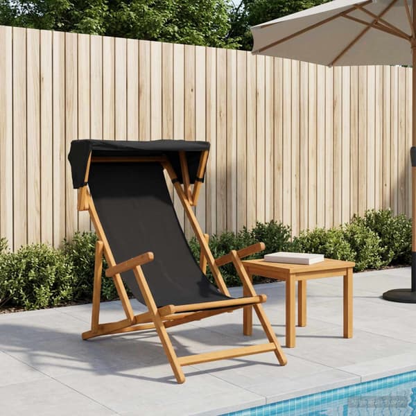 Deck Chair 3 Position Massiv Eukalyptus Trä Svart