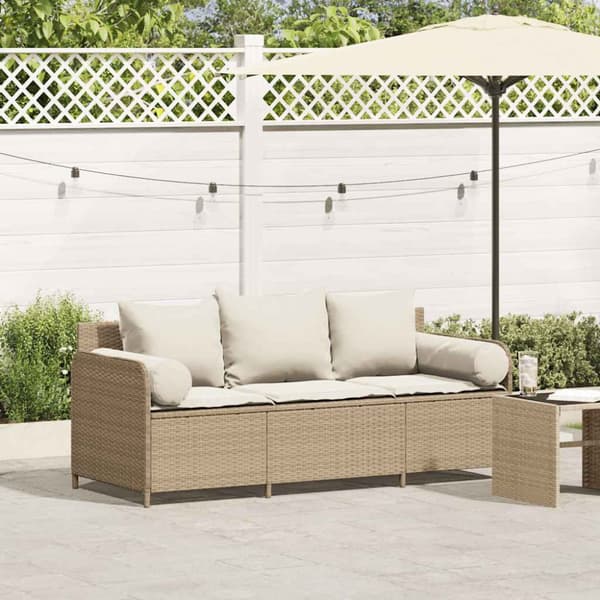 Trädgårdssoffa 3-sits med dynor konstrotting beige