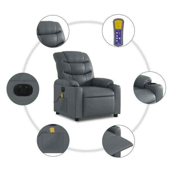 Elektrisk massagefåtölj grå konstläder