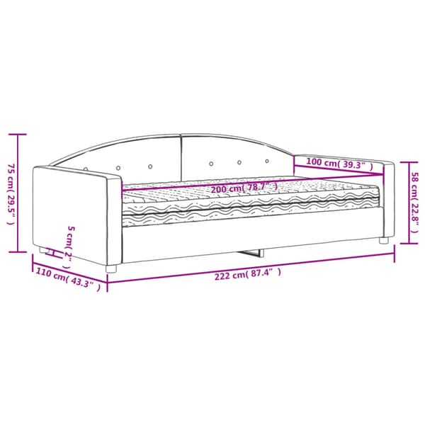 Dagbädd med madrass mörkgrå 100x200 cm sammet