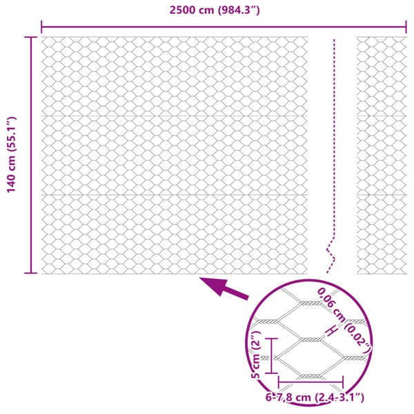 Hexagonstängsel Silver 1.4 x 25 m Galvaniserat stål