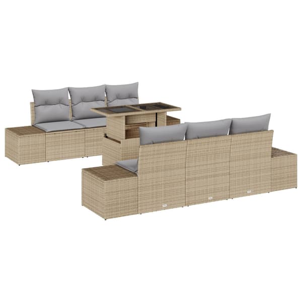 Trädgårdsoffset med kudde 7 pcs Beige och Ljusgrå