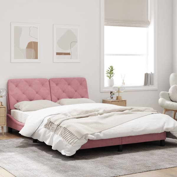 Bed Frame with LED without Mattress Pink 140x200 cm Velvet