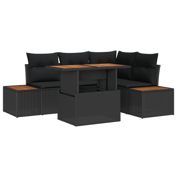 Trädgårdsoffset med lagring 5 pcs Svart Poly rattan