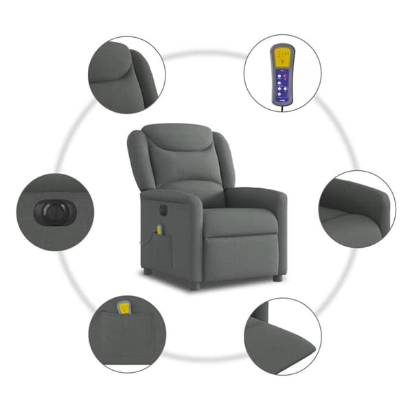 Elektrisk massagefåtölj mörkgrå tyg