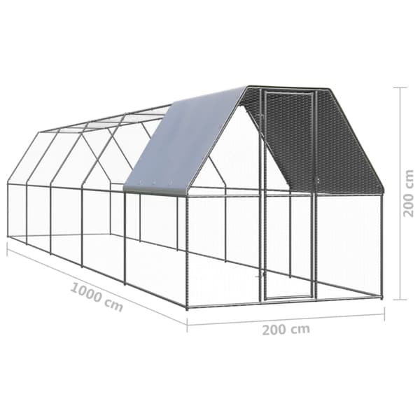 Hönsbur för utomhusbruk 2x10x2 m galvaniserat stål