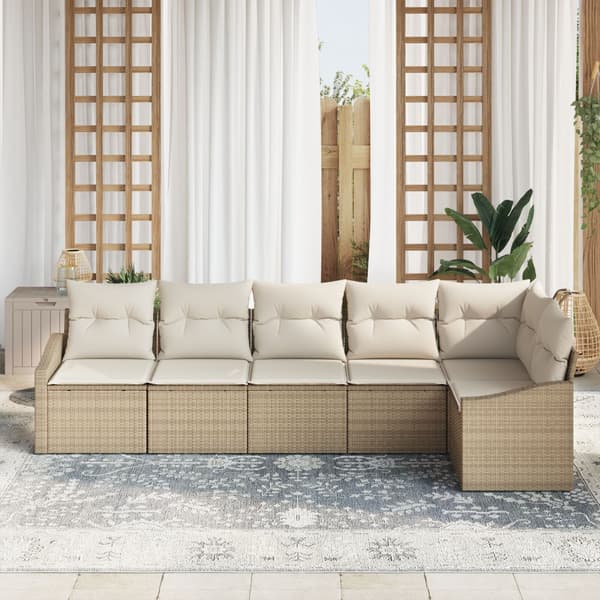 Soffset med kudde 6 pcs Beige konstrotting