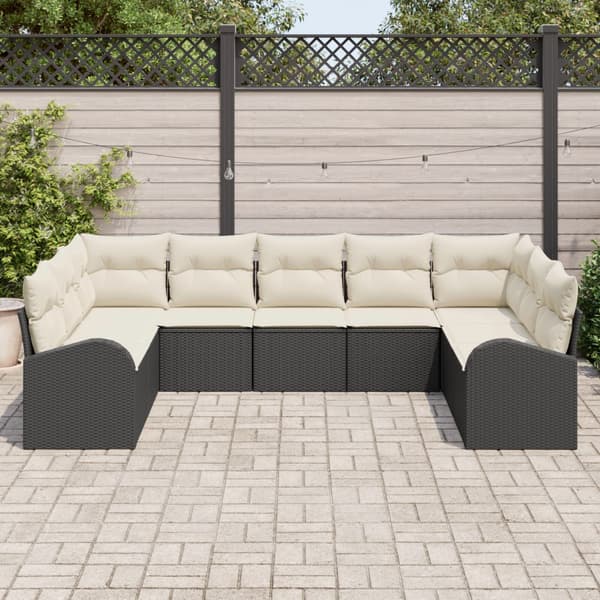 Soffset med kudde 9 pcs Svart Poly Rattan