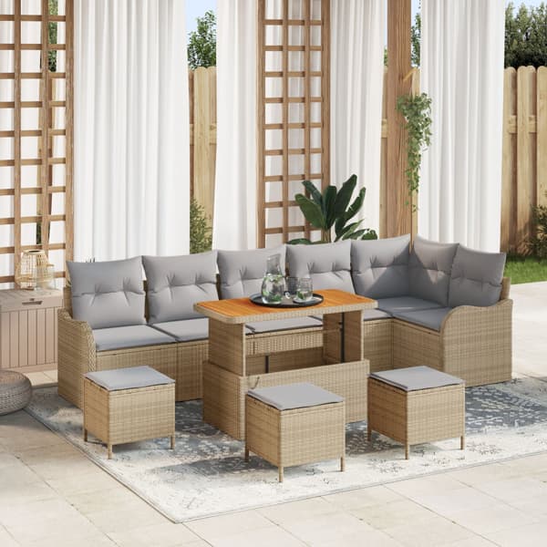 Trädgårdsoffset med kudde 10 pcs Beige konstrotting