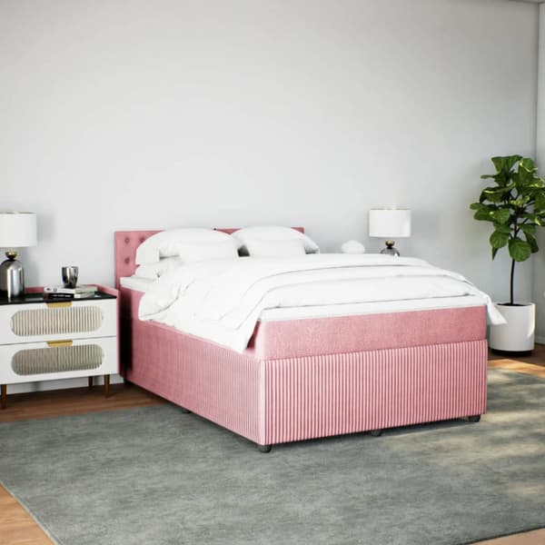 Ramsäng med madrass rosa 160x200 cm sammet