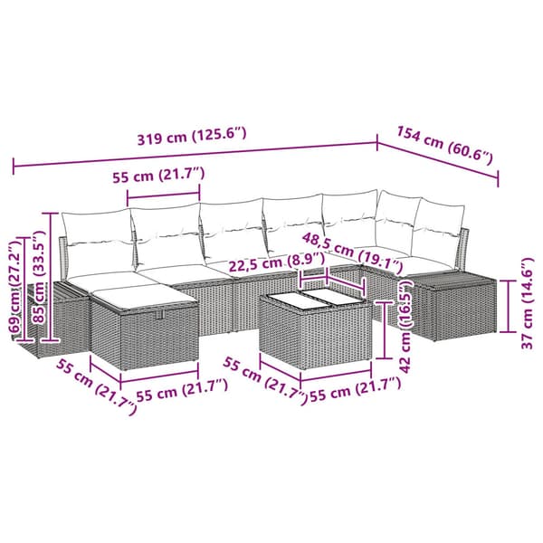 Trädgårdsoffset med kudde 8 pcs Beige konstrotting