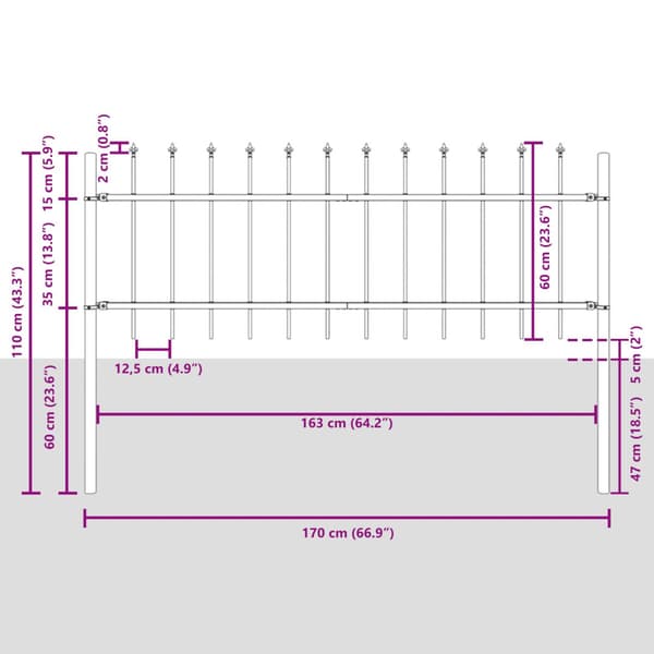 Trädgårdsstängsel 6 pcs Grå 10,2 x 0,6 m Pulverlackerad stål
