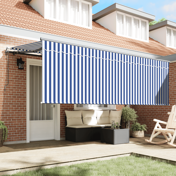 Utfällbar markis Blå och Vit 350 x 200 cm
