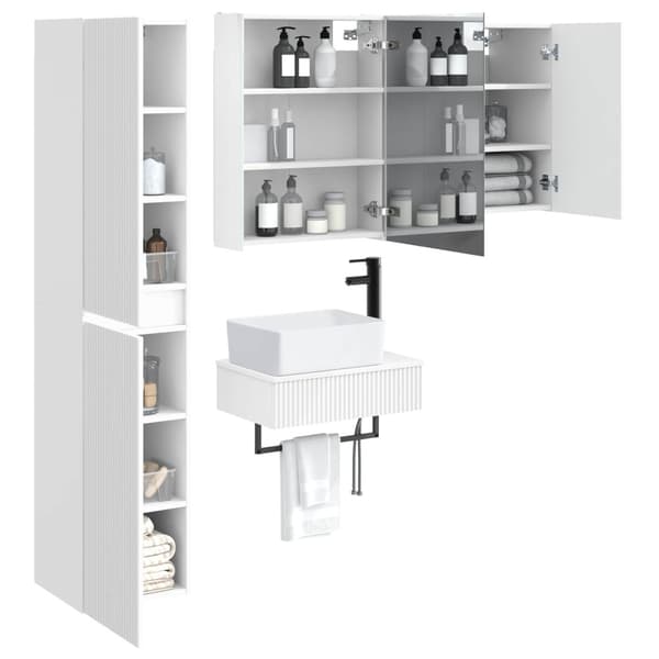 Badrumsmöbelset 5 pcs Vit Konstruerat trä och glas