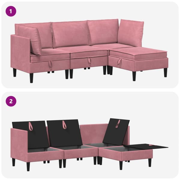 Möbelset för vardagsrummet med kudde 4 pcs Rosa Sammet