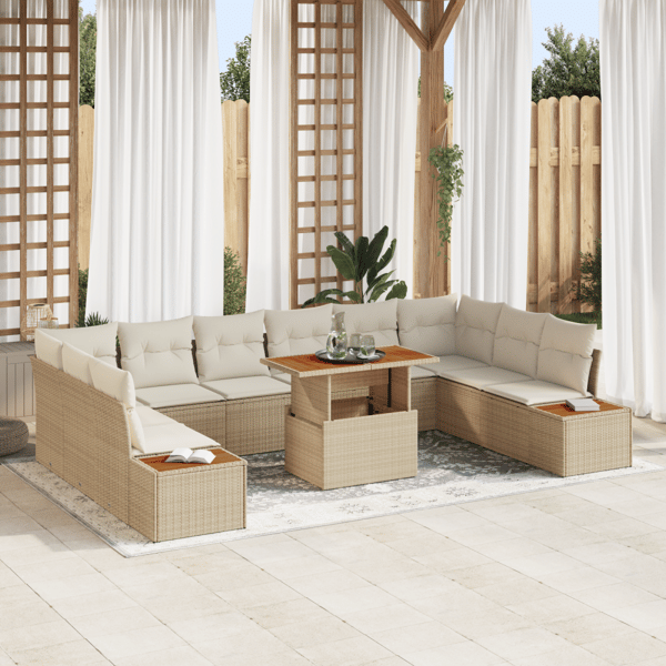 Trädgårdsoffset med lagring 11 pcs Beige Poly rattan