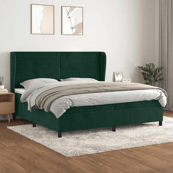 Ramsäng med madrass mörkgrön 200x200 cm sammet