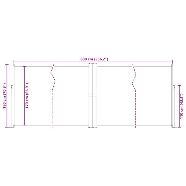 Infällbar sidomarkis 180x600 cm gräddvit