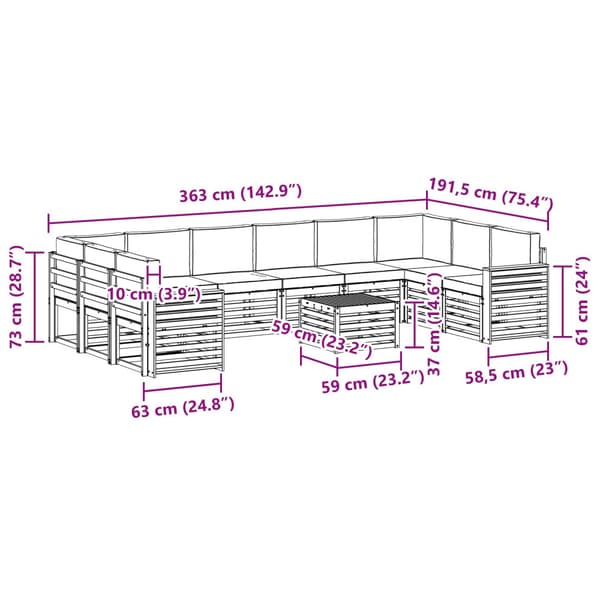 Utomhussoffset 11 pcs Vit och grädde 59 x 59 x 37 cm Polyester